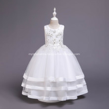 Child high quality princess girl sleeveless tulle flower white dresses for flower girl